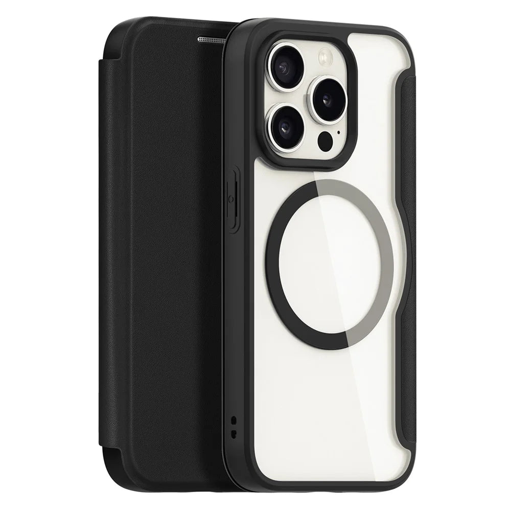 For iPhone 15 Pro Leather Case DUX DUCIS Skin X Pro Series Flip Cover Compatible with MagSafe - Black - 1