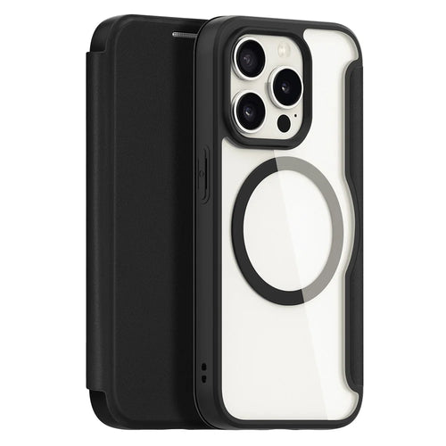For iPhone 15 Pro Leather Case DUX DUCIS Skin X Pro Series Flip Cover Compatible with MagSafe - Black - 1