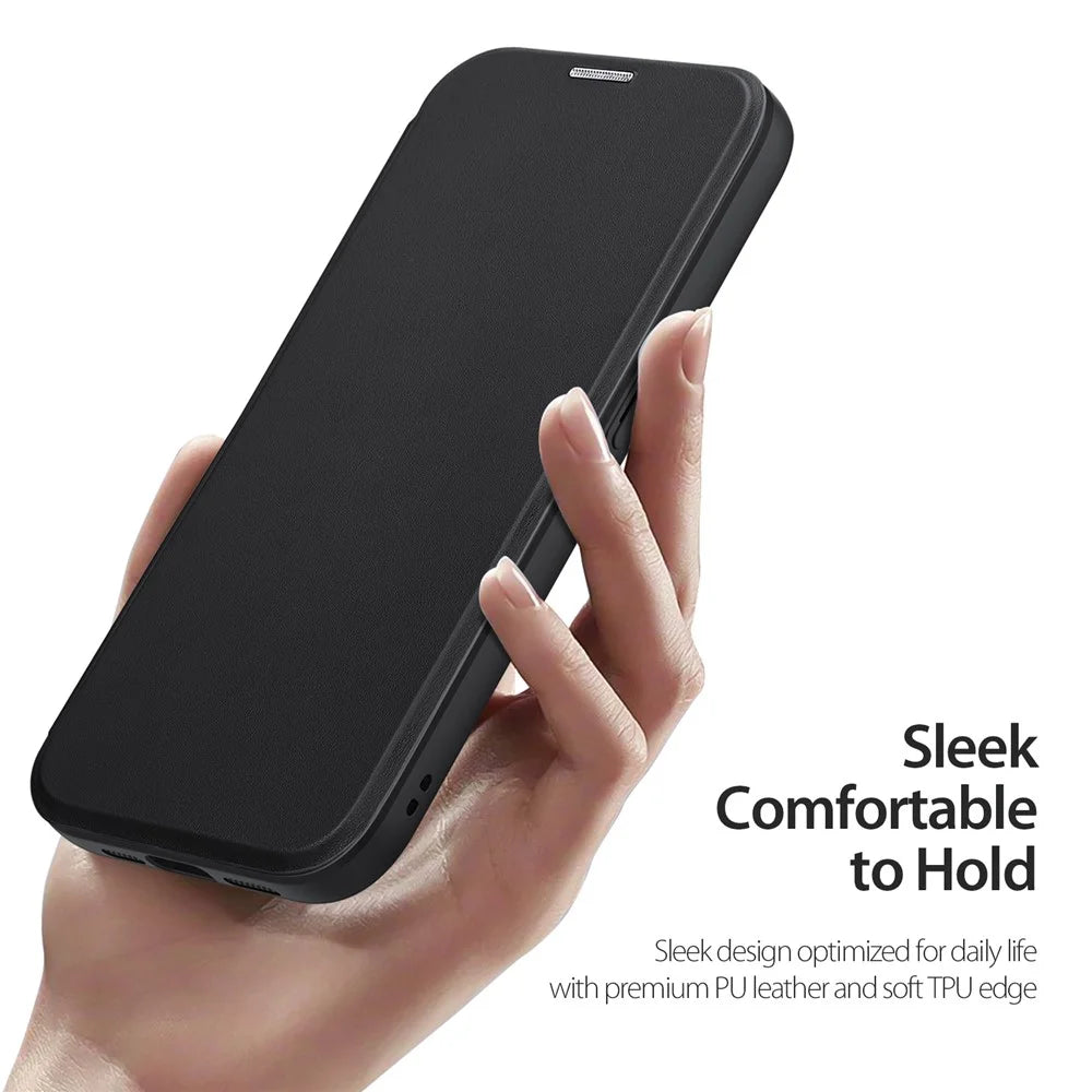For iPhone 15 Pro Leather Case DUX DUCIS Skin X Pro Series Flip Cover Compatible with MagSafe - Black - 6