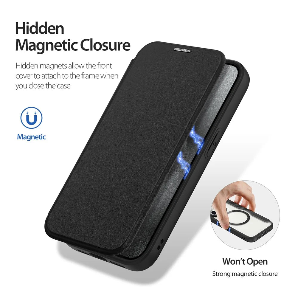 For iPhone 15 Pro Leather Case DUX DUCIS Skin X Pro Series Flip Cover Compatible with MagSafe - Black - 7