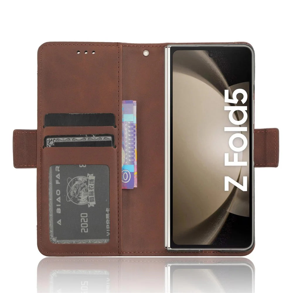 For Samsung Galaxy Z Fold5 5G Multiple Card Slot Phone Case PU Leather + PC Wallet Stand Cover with Pen Holder - Brown - 2