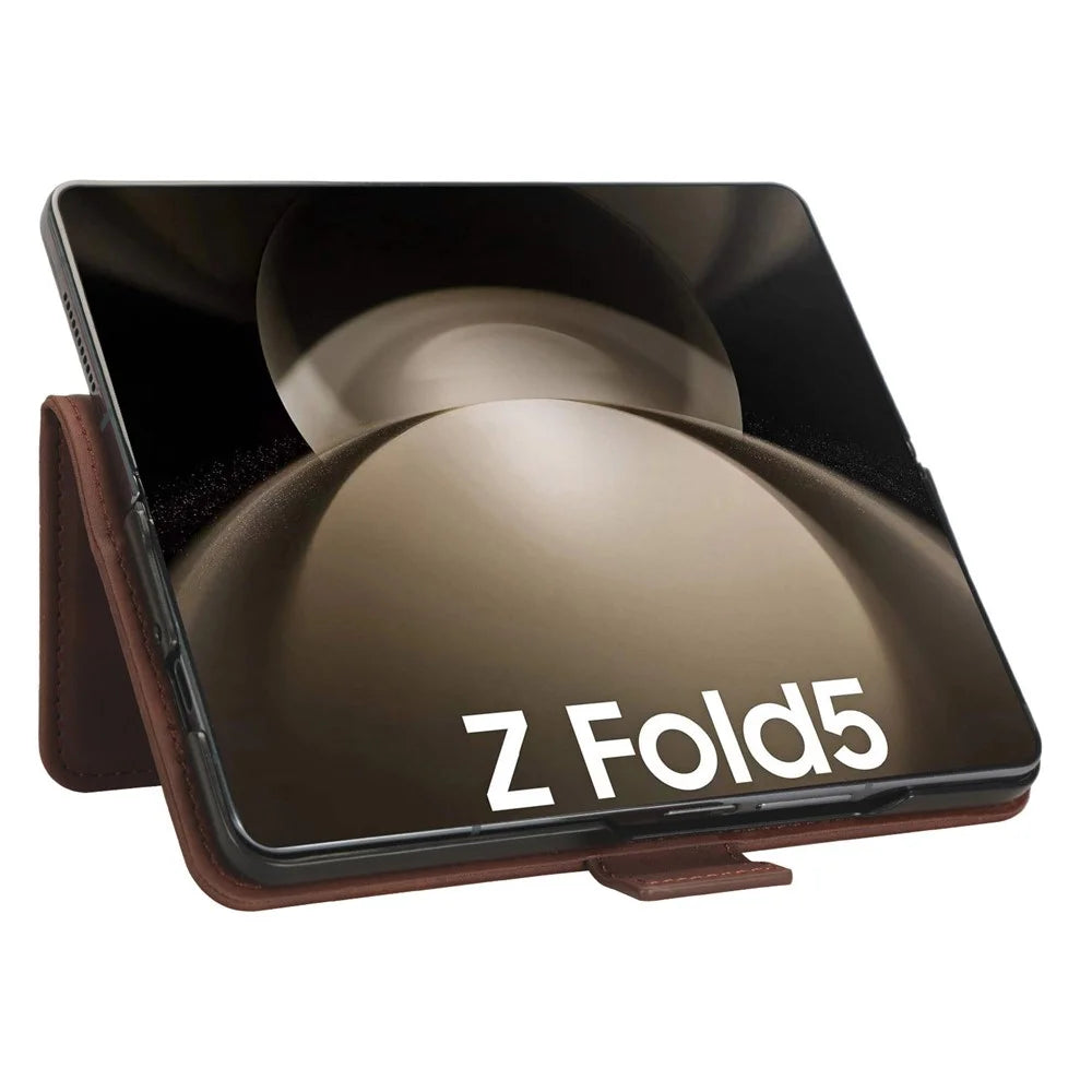 For Samsung Galaxy Z Fold5 5G Multiple Card Slot Phone Case PU Leather + PC Wallet Stand Cover with Pen Holder - Brown - 3