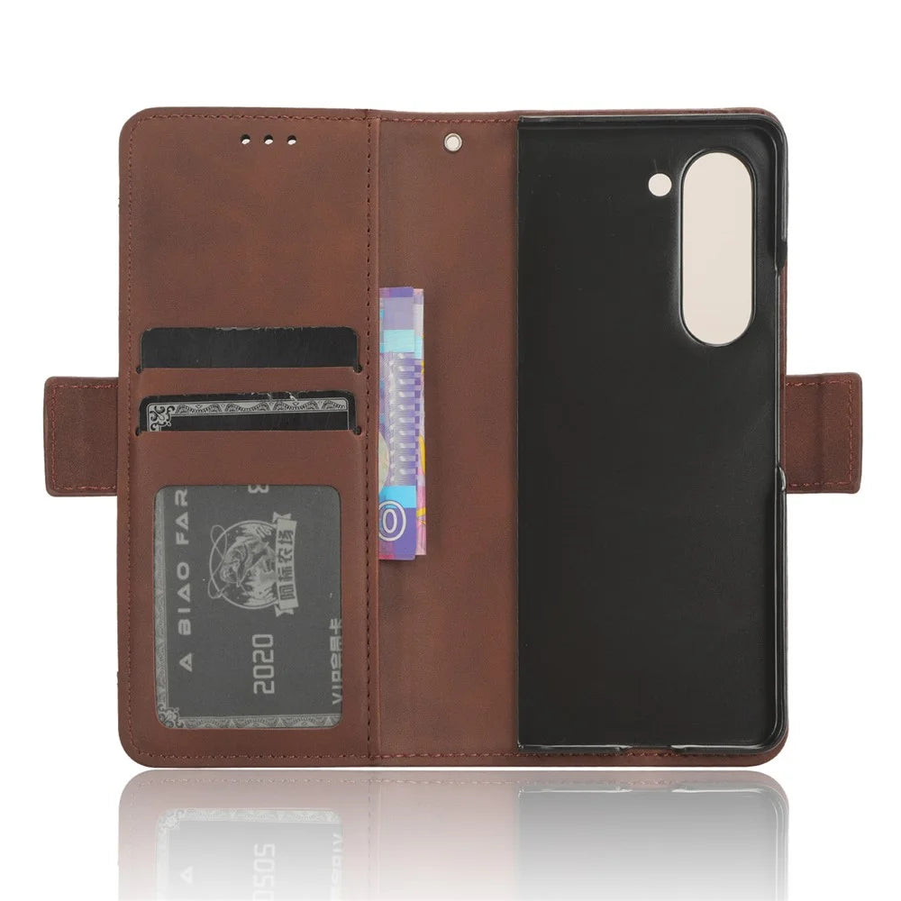For Samsung Galaxy Z Fold5 5G Multiple Card Slot Phone Case PU Leather + PC Wallet Stand Cover with Pen Holder - Brown - 4
