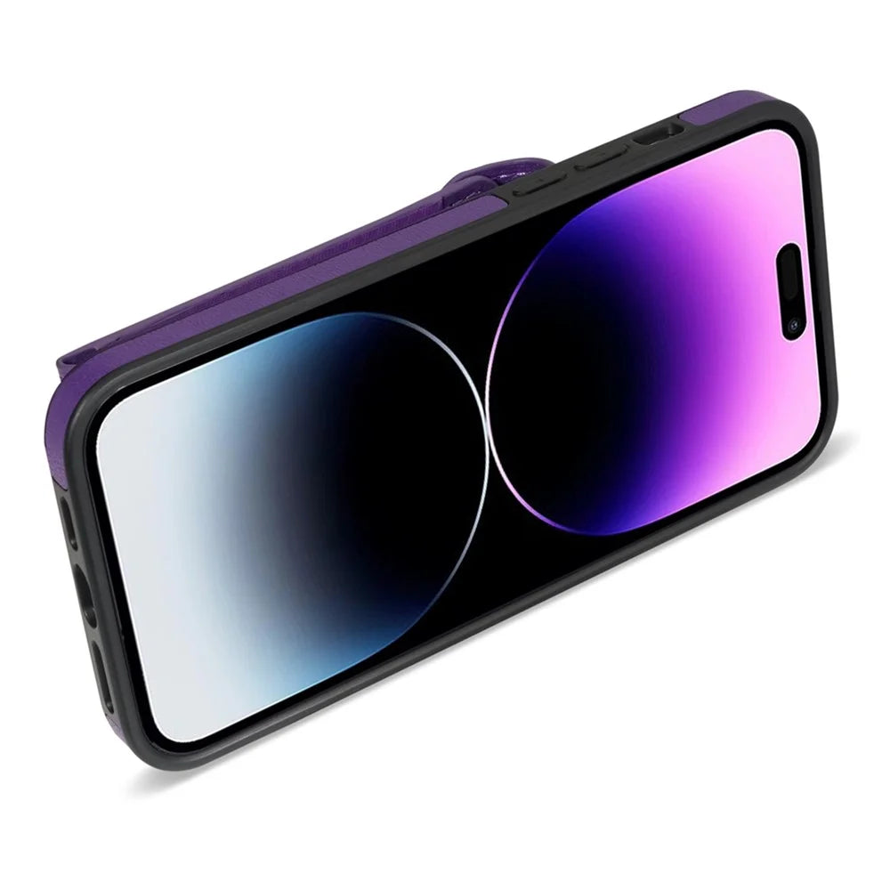 Kickstand Case for iPhone 14 Pro , Zipper Pocket PU Leather + TPU Phone Cover with Card Holder - Purple - 2