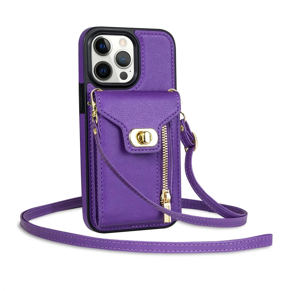 Kickstand Case for iPhone 14 Pro , Zipper Pocket PU Leather + TPU Phone Cover with Card Holder - Purple - 4