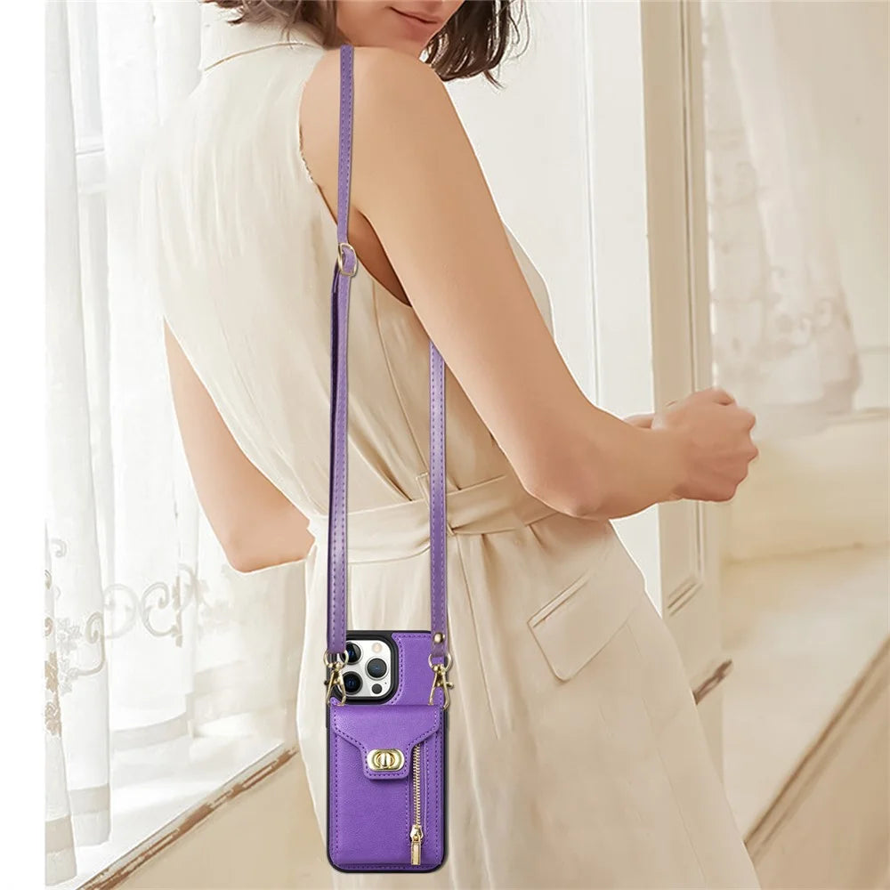 Kickstand Case for iPhone 14 Pro , Zipper Pocket PU Leather + TPU Phone Cover with Card Holder - Purple - 6