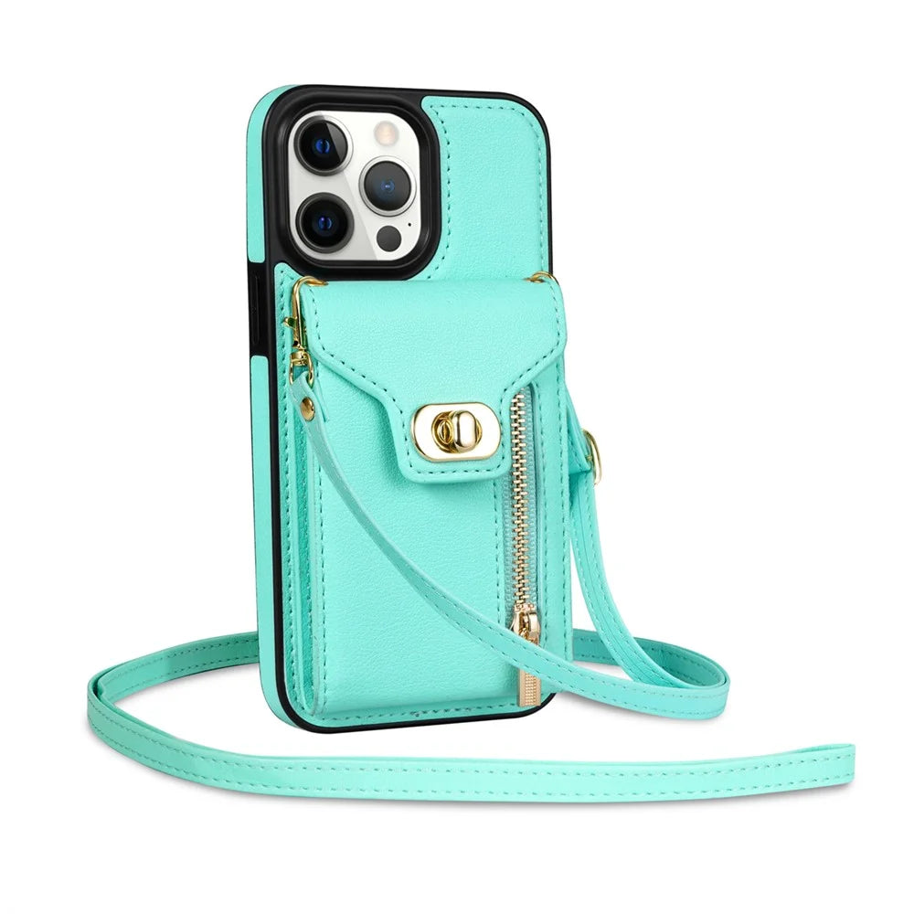 Card Slots Kickstand Phone Cover for iPhone 14 Pro Max , Zipper Pocket PU Leather + TPU Case - Green - 4