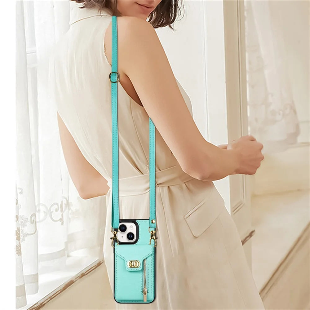 Zipper Pocket Case for iPhone 15 Plus , Card Slots PU Leather Coated TPU Kickstand Phone Cover - Green - 6