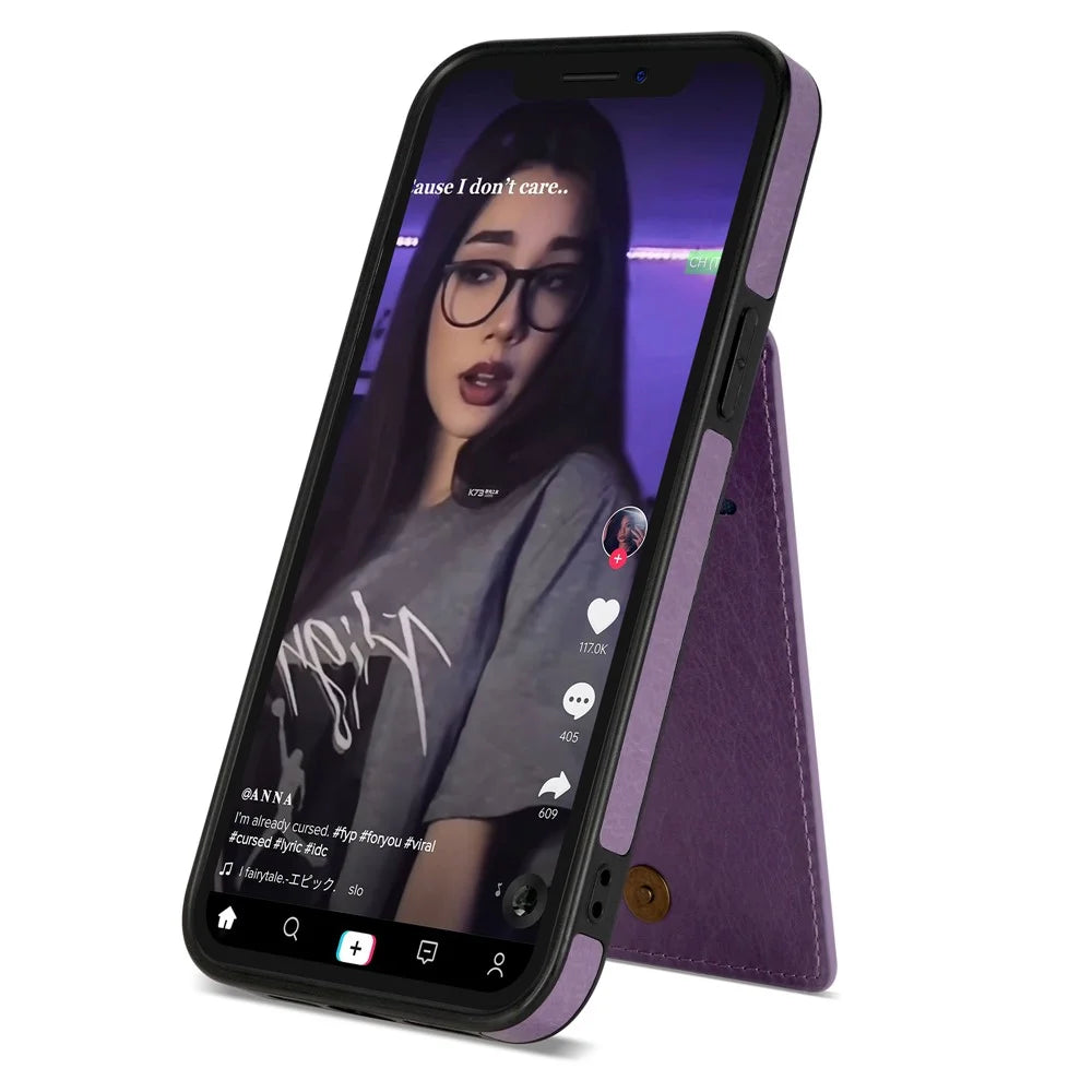 N.BEKUS For iPhone 14 Pro Max PU Leather+TPU Kickstand Cover RFID Blocking Card Holder Phone Case - Purple - 3