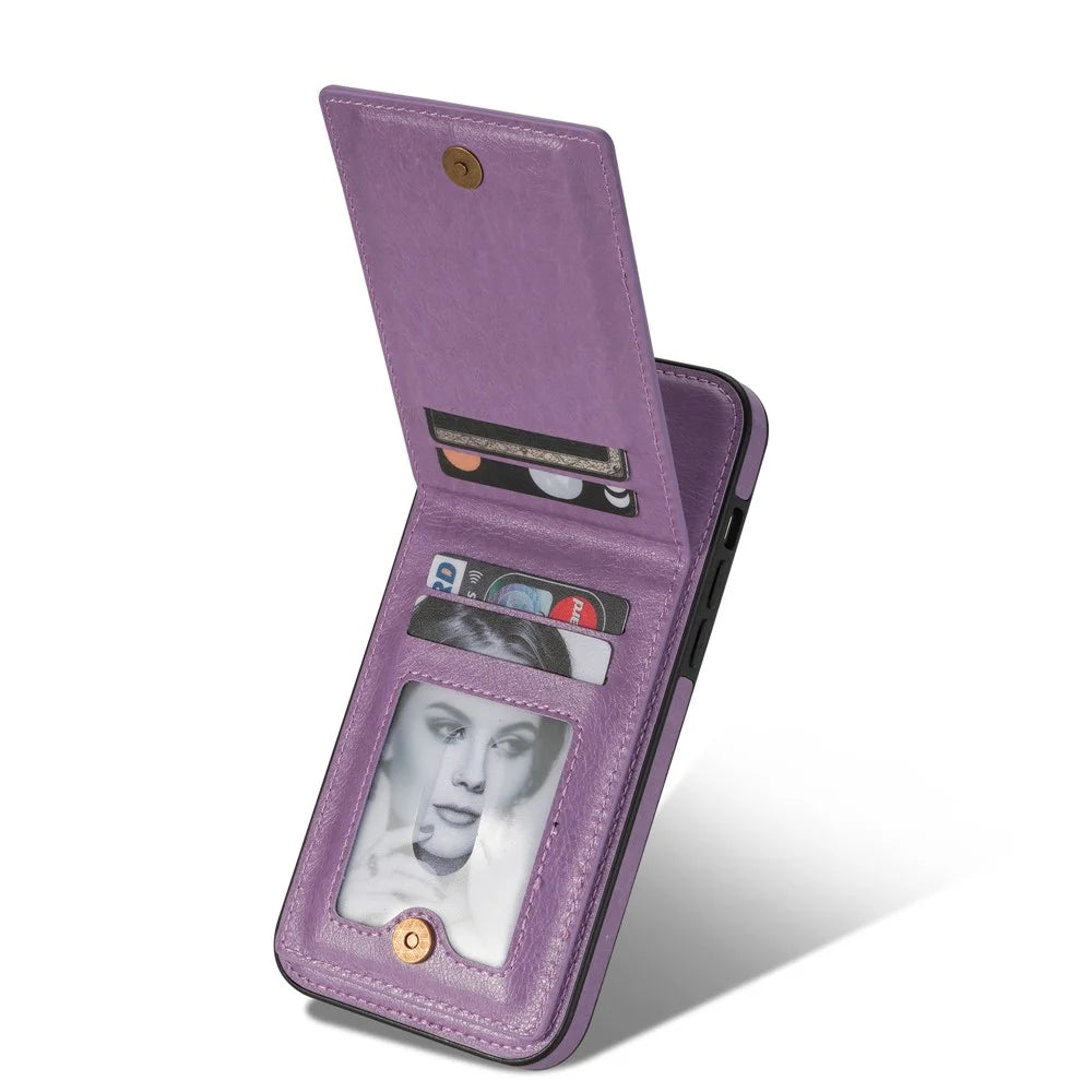 N.BEKUS For iPhone 14 Pro Max PU Leather+TPU Kickstand Cover RFID Blocking Card Holder Phone Case - Purple - 4