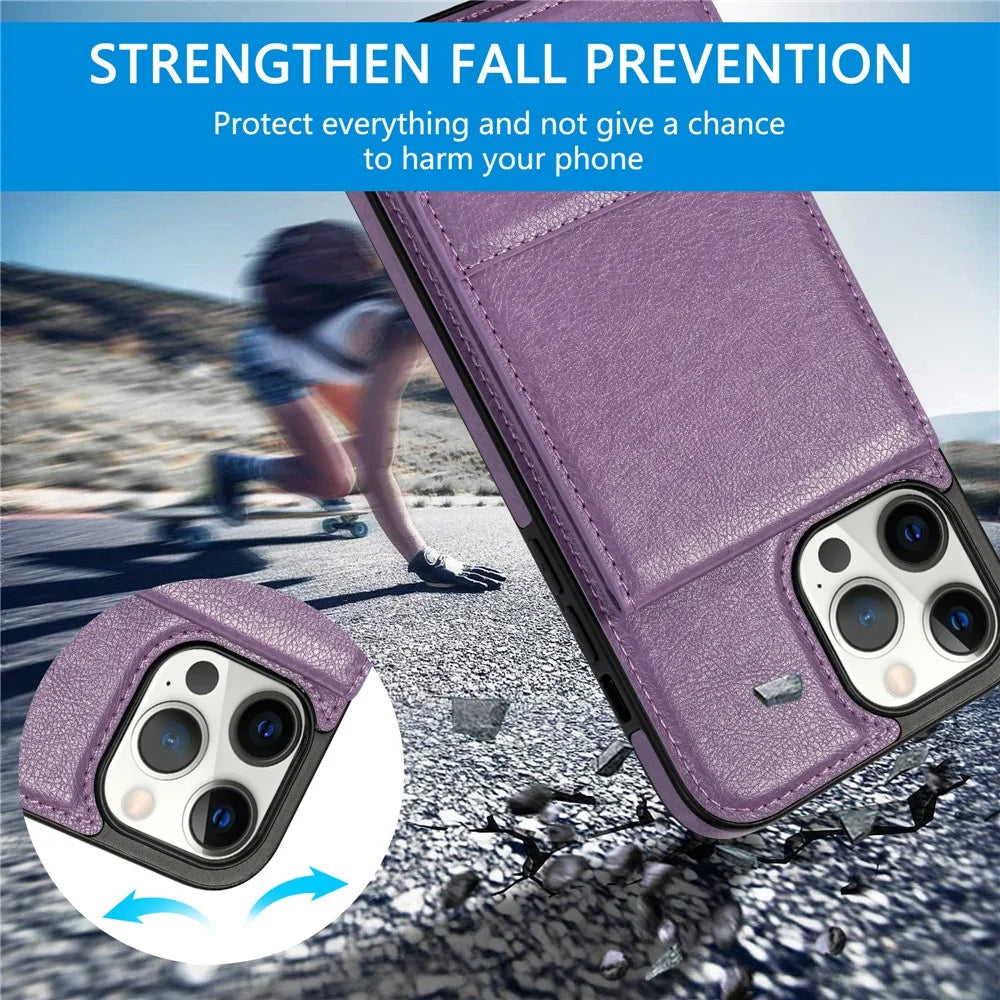 N.BEKUS For iPhone 14 Pro Max PU Leather+TPU Kickstand Cover RFID Blocking Card Holder Phone Case - Purple - 5