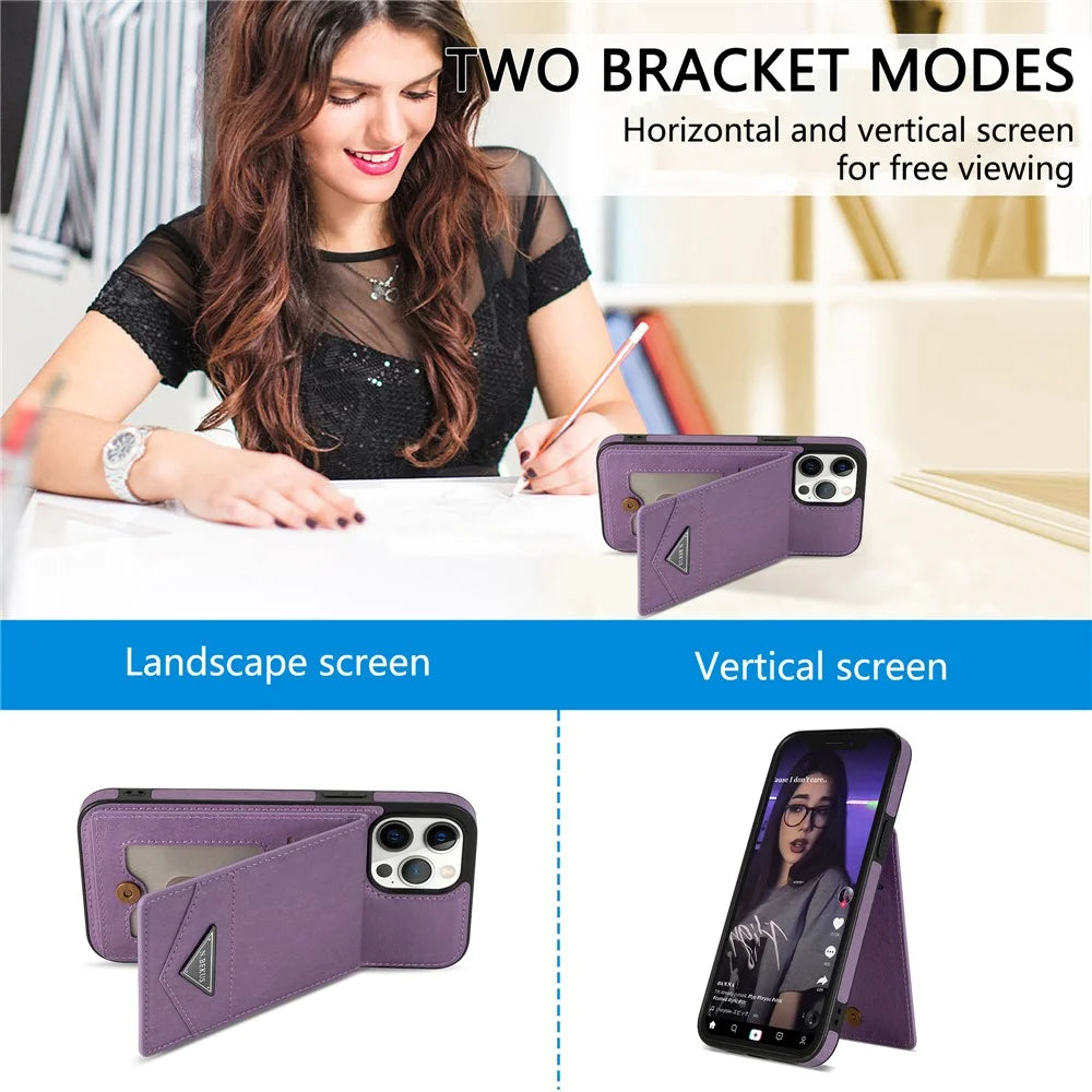 N.BEKUS For iPhone 14 Pro Max PU Leather+TPU Kickstand Cover RFID Blocking Card Holder Phone Case - Purple - 6