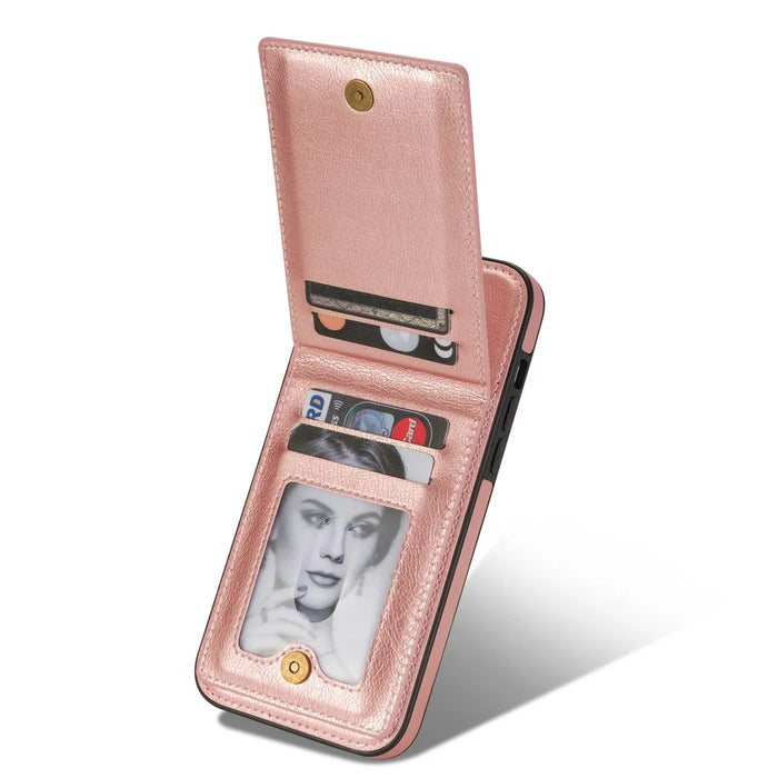 N.BEKUS For iPhone 15 Pro RFID Blocking Kickstand Card Holder Phone Cover Leather Coated TPU Case - Pink - 4