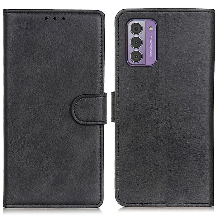 For Nokia G42 Anti-drop PU Leather Phone Case Cowhide Texture Stand Wallet Cover - Black - 1