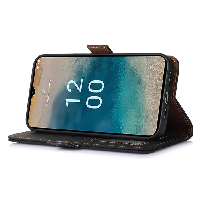 For Nokia G42 RFID Blocking Wallet Stand Phone Case Silky Feeling Genuine Cow Leather Protective Cover - Black - 4
