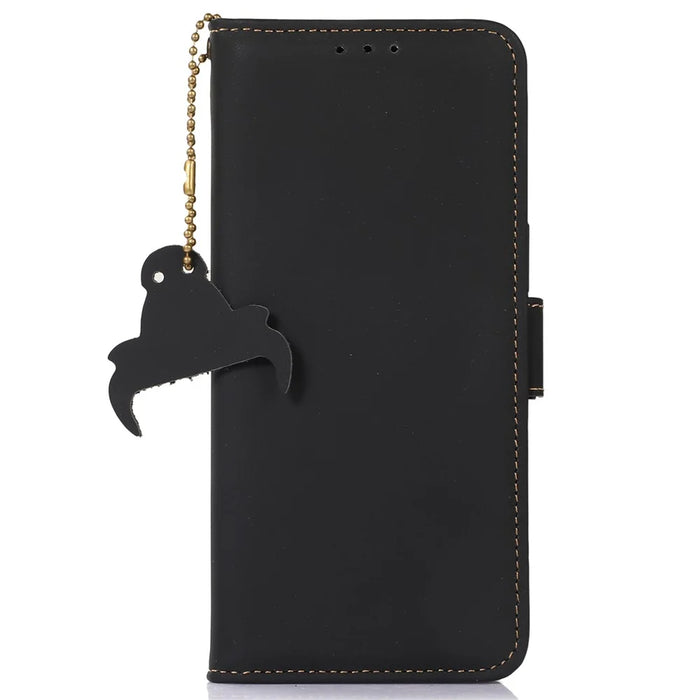 For Nokia G42 RFID Blocking Wallet Stand Phone Case Silky Feeling Genuine Cow Leather Protective Cover - Black - 7