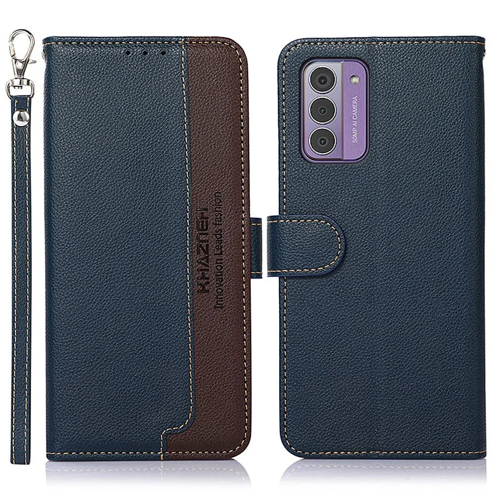 KHAZNEH For Nokia G42 Litchi Texture Stand PU Leather Case RFID Blocking Wallet Phone Cover - Blue - 1