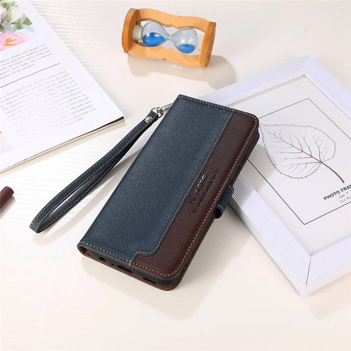 KHAZNEH For Nokia G42 Litchi Texture Stand PU Leather Case RFID Blocking Wallet Phone Cover - Blue - 6