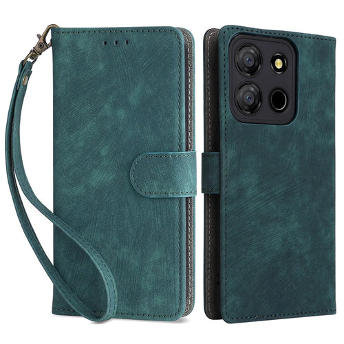 For itel A60 (A662L) / A60S Shockproof Case RFID Blocking Wallet Stand PU Leather Phone Cover with Strap - Green - 1
