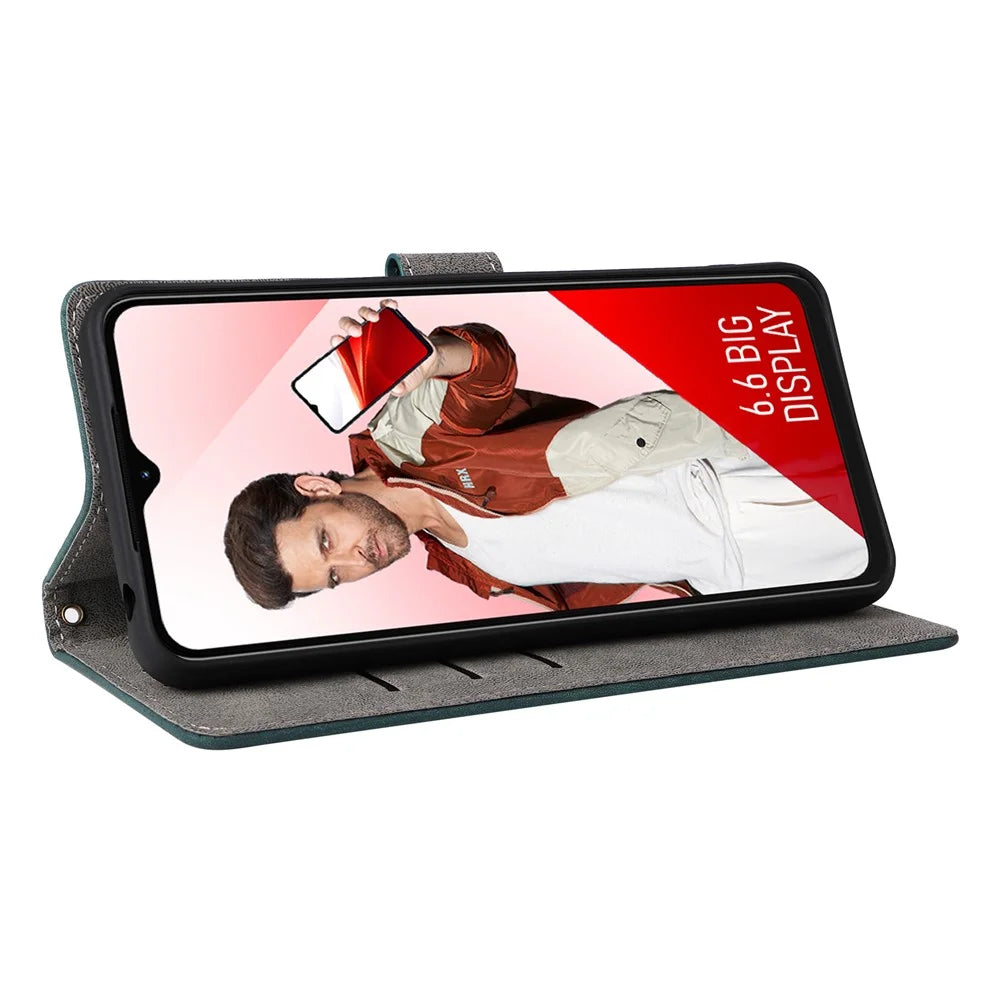 For itel A60 (A662L) / A60S Shockproof Case RFID Blocking Wallet Stand PU Leather Phone Cover with Strap - Green - 3