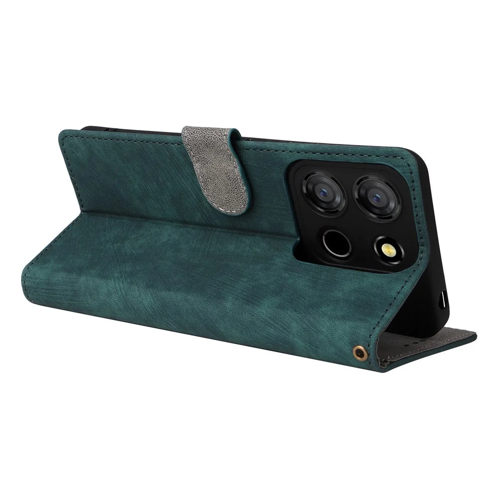 For itel A60 (A662L) / A60S Shockproof Case RFID Blocking Wallet Stand PU Leather Phone Cover with Strap - Green - 4