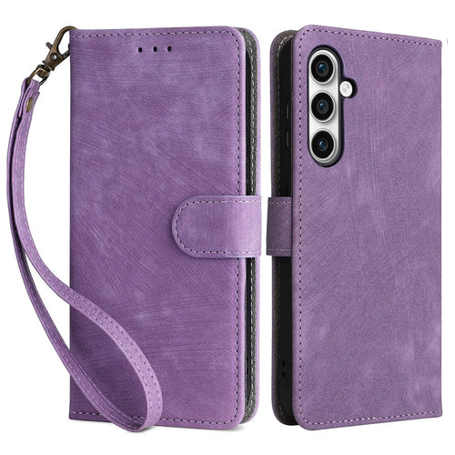 For Samsung Galaxy S23 FE RFID Blocking Wallet Stand PU Leather Case Cell Phone Cover with Strap - Purple - 1