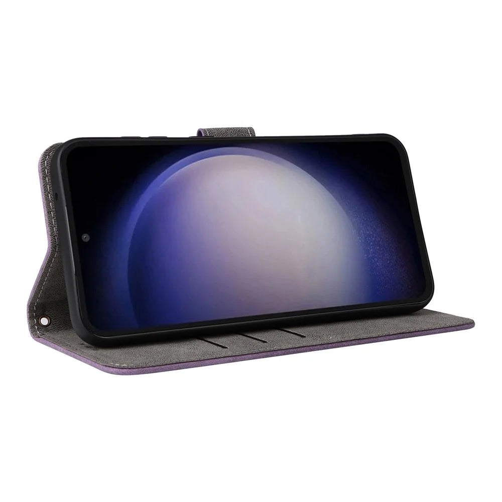 For Samsung Galaxy S23 FE RFID Blocking Wallet Stand PU Leather Case Cell Phone Cover with Strap - Purple - 3