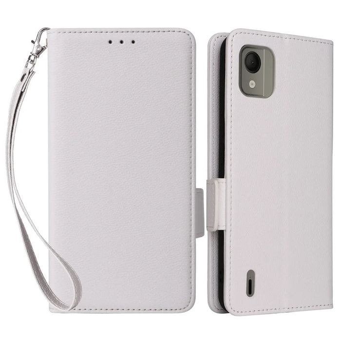 Anti-Scratch Phone Case for Nokia C110 Litchi Texture PU Leather Wallet Stand Cover - White - 1