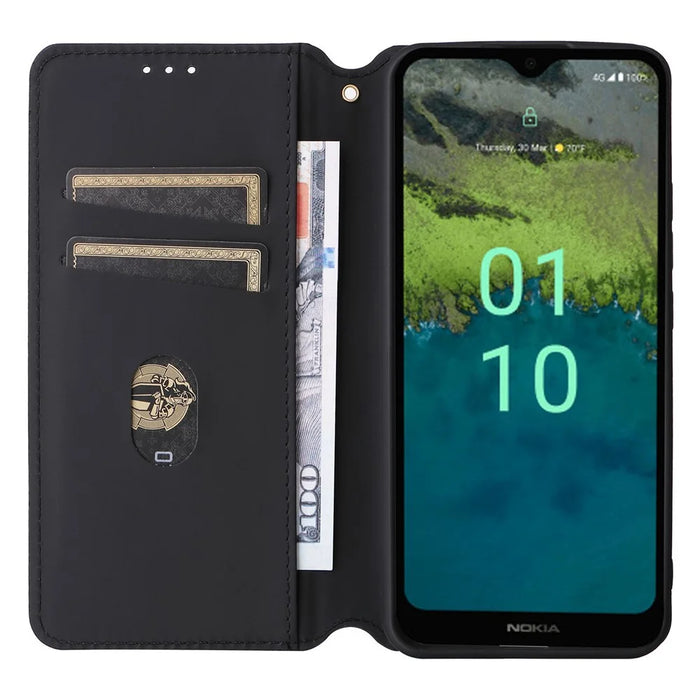 For Nokia C110 PU Leather Phone Cover Rhombus Imprinted Stand Flip Shell Wallet Case - Red - 2