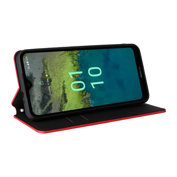 For Nokia C110 PU Leather Phone Cover Rhombus Imprinted Stand Flip Shell Wallet Case - Red - 3