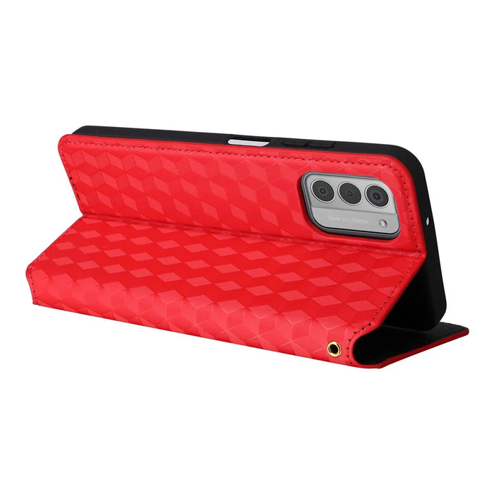 Phone Shell for Nokia G310 PU Leather Rhombus Imprinted Wallet Case Stand Flip Phone Cover - Red - 4