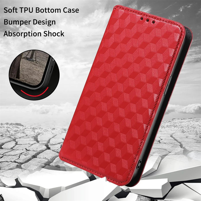 Phone Shell for Nokia G310 PU Leather Rhombus Imprinted Wallet Case Stand Flip Phone Cover - Red - 6