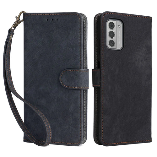 For Nokia G310 Supporting Stand PU Leather Case RFID Blocking Wallet Phone Cover with Strap - Black - 1