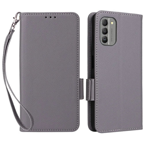 For Nokia G310 Litchi Texture PU Leather Cell Phone Case Wallet Stand Anti-Fingerprint Cover - Grey - 1