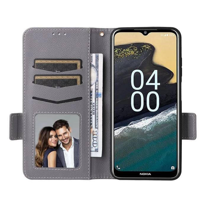 For Nokia G310 Litchi Texture PU Leather Cell Phone Case Wallet Stand Anti-Fingerprint Cover - Grey - 2