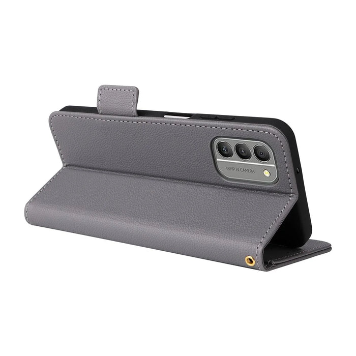 For Nokia G310 Litchi Texture PU Leather Cell Phone Case Wallet Stand Anti-Fingerprint Cover - Grey - 4
