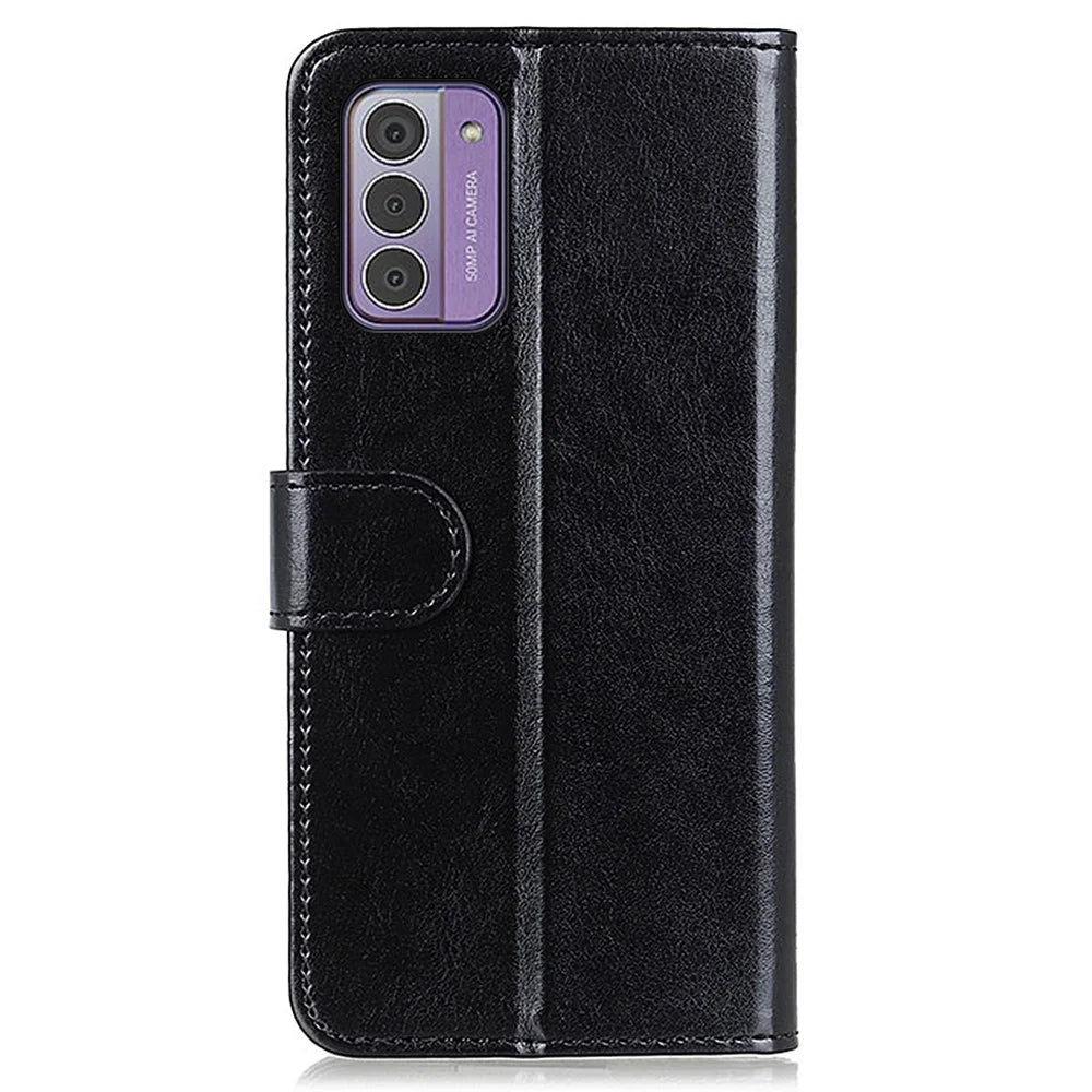 For Nokia G42 TPU + PU Leather Phone Case Stand Crazy Horse Texture Cell Phone Cover Wallet - Black - 7