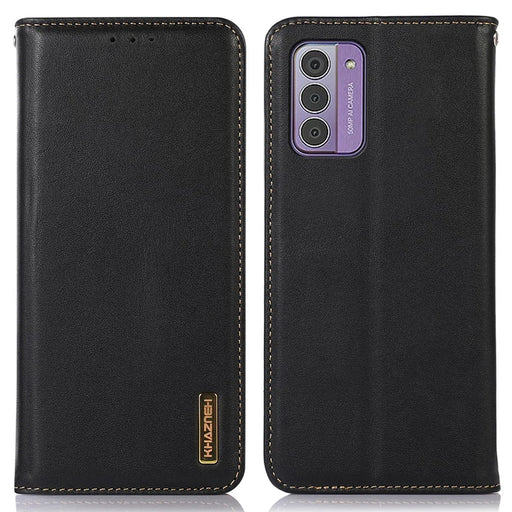 KHAZNEH For Nokia G42 Genuine Cow Leather Cell Phone Case Stand Cover RFID Blocking Wallet Shell - Black - 1