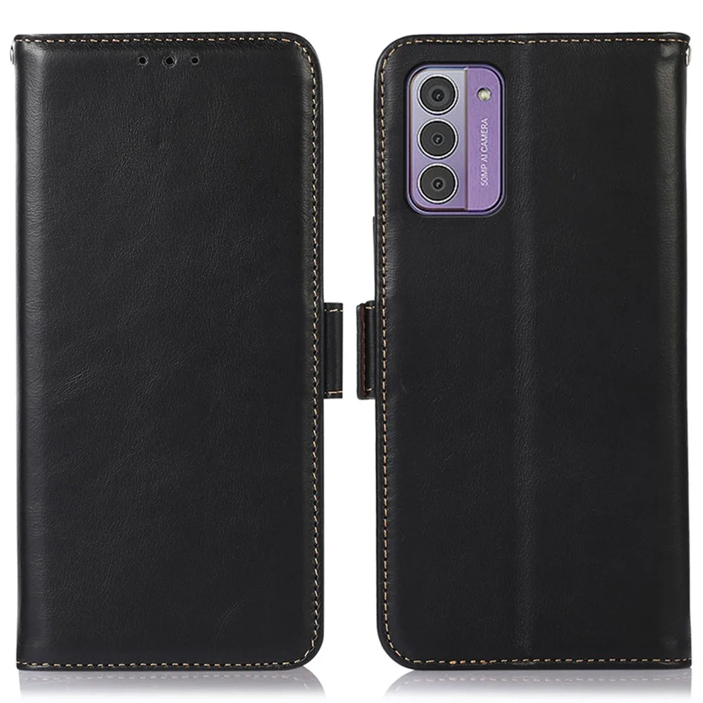 For Nokia G42 RFID Blocking Wallet Stand Phone Cover Genuine Cow Leather + TPU Cell Phone Case - Black - 1