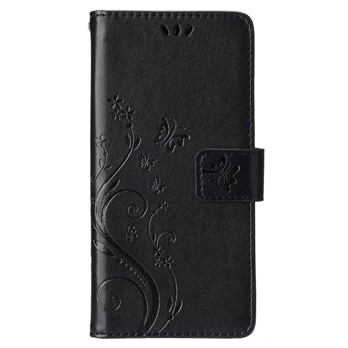 For iPhone 15 Pro Max Cell Phone Case Imprinted Butterflies PU Leather Wallet Cover Stand with Strap - Black - 6