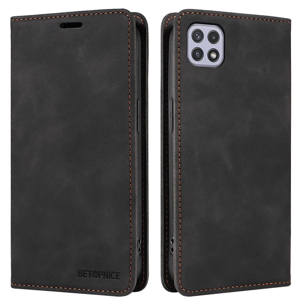 BETOPNICE 003 For Samsung Galaxy A22 5G (EU Version) Wallet PU Leather Shell RFID Blocking Flip Cover Stand Phone Case - Black - 1