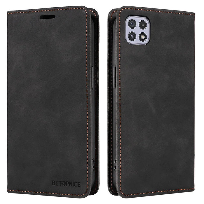 BETOPNICE 003 For Samsung Galaxy A22 5G (EU Version) Wallet PU Leather Shell RFID Blocking Flip Cover Stand Phone Case - Black - 1