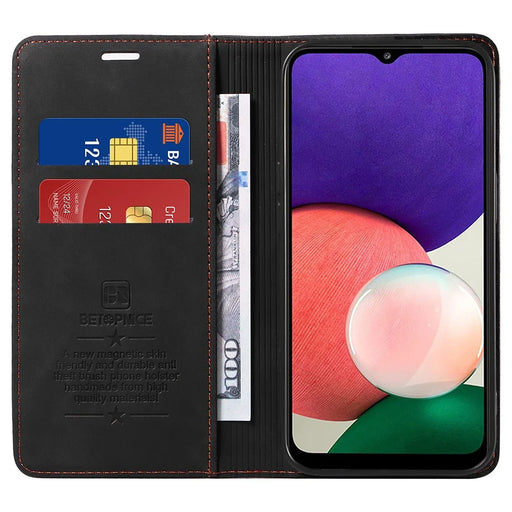 BETOPNICE 003 For Samsung Galaxy A22 5G (EU Version) Wallet PU Leather Shell RFID Blocking Flip Cover Stand Phone Case - Black - 2