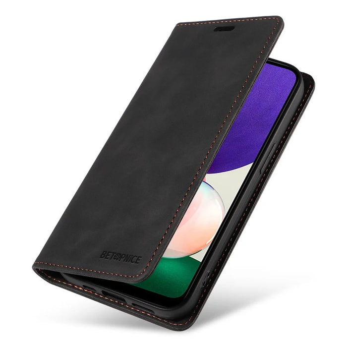 BETOPNICE 003 For Samsung Galaxy A22 5G (EU Version) Wallet PU Leather Shell RFID Blocking Flip Cover Stand Phone Case - Black - 5