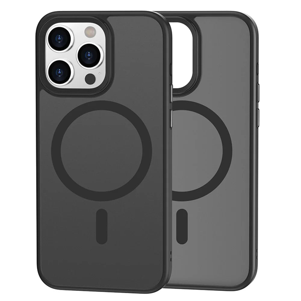 Magnetic Case for iPhone 15 Pro Max PC+TPU Case Compatible with MagSafe Skin-touch Matte Phone Cover - Black - 1