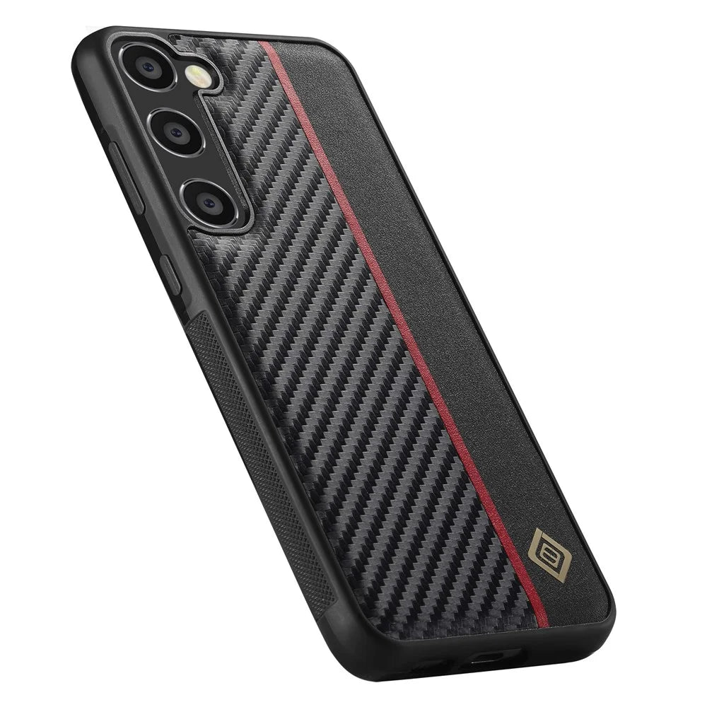 LC.IMEEKE For Samsung Galaxy S23 Carbon Fiber Splicing Leather Coating Phone Cover TPU + EVA Case - 2