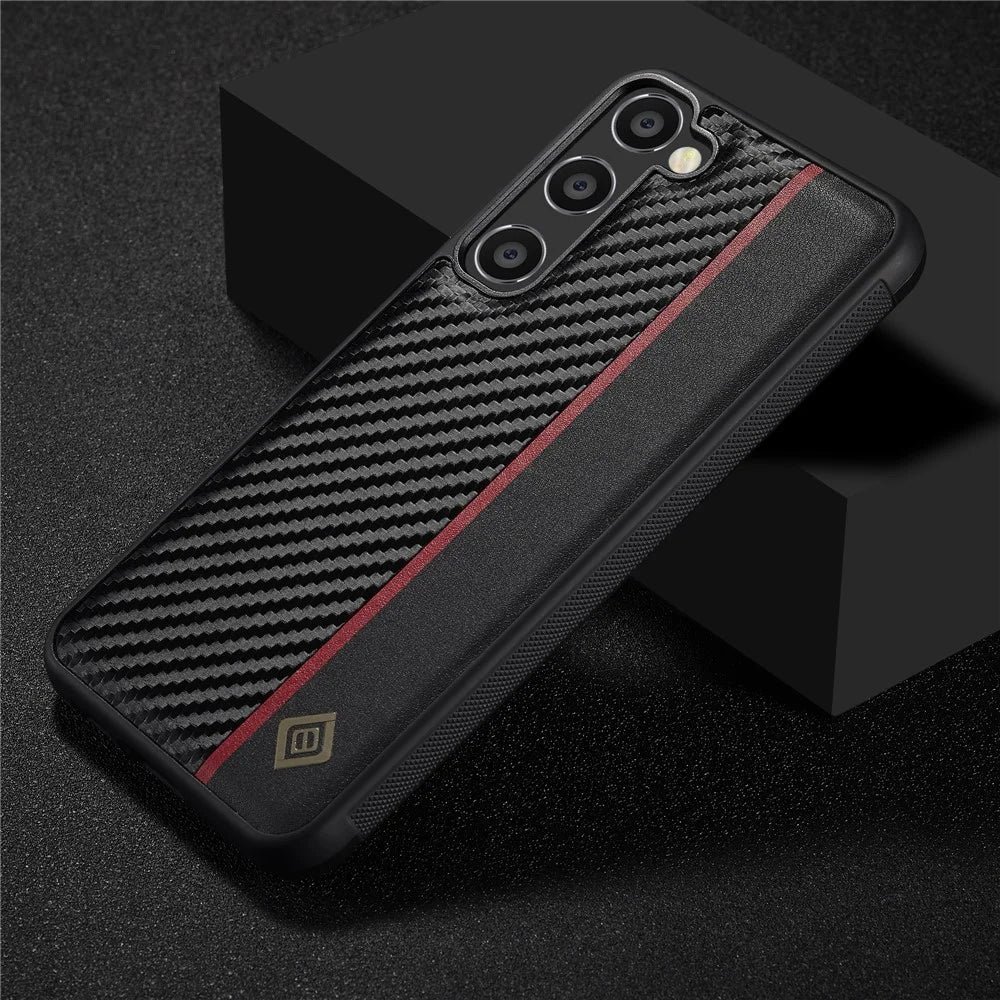 LC.IMEEKE For Samsung Galaxy S23 Carbon Fiber Splicing Leather Coating Phone Cover TPU + EVA Case - 5