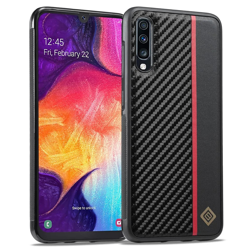 LC.IMEEKE For Samsung Galaxy A50 / A50s / A30s Phone Case Carbon Fiber Splicing Leather + TPU + EVA Cover - 1
