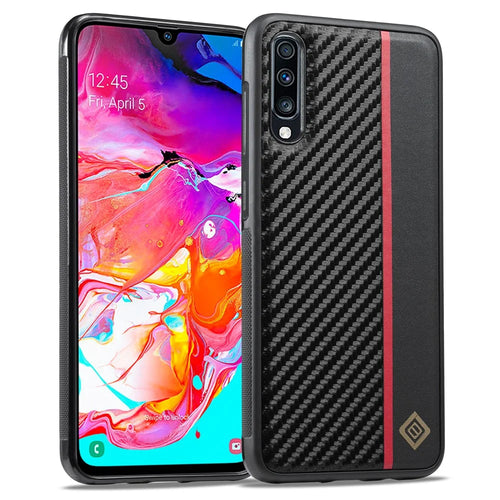 LC.IMEEKE Leather Coated TPU + EVA Case for Samsung Galaxy A70 , Carbon Fiber Splicing Phone Cover - 1