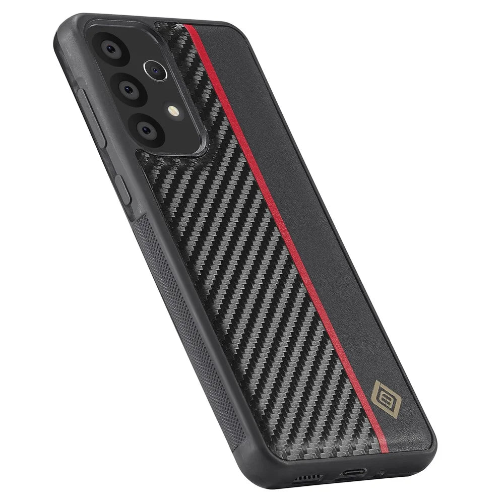LC.IMEEKE Phone Case for Samsung Galaxy A53 5G , Carbon Fiber Splicing Leather Coated TPU + EVA Cover - 5